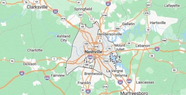 Map of Nashville, Tennessee